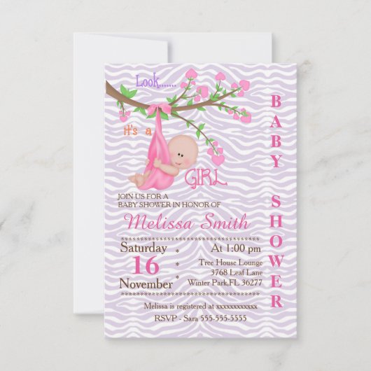 かわいい揺れるベビーガールベビーシャワー招待状 招待状 (正面)