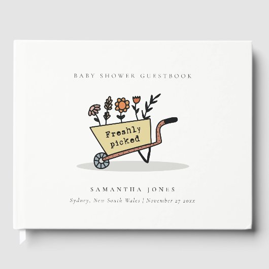かわいい摘まれたての黄色いフローラカート赤ちゃんシャワー ゲストブック (正面)
