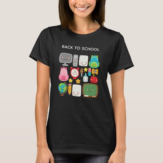 かわいい教室の文房具でバックトゥスクール Tシャツ (正面)