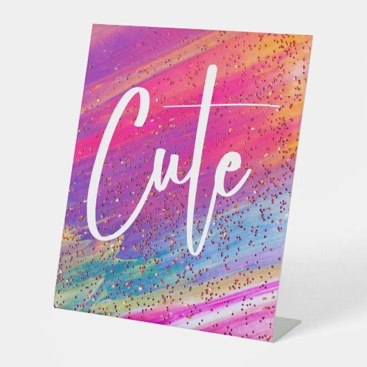 かわいい数々のグリッターカラー輝きガラス 台座サイン (正面)