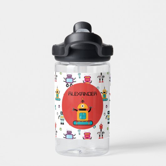 かわいい数々のロボット子供ロボット名前をカスタムする ウォーターボトル (背面)