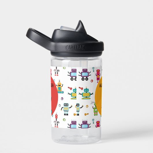 かわいい数々のロボット子供ロボット名前をカスタムする ウォーターボトル (右面)