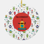 かわいい数々のロボット子供ロボット名前をカスタムする セラミックオーナメント (裏面)