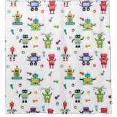 かわいい数々のロボット子供ロボット シャワーカーテン (正面)