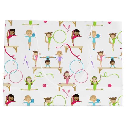 かわいい数々の体操キッズパターン ラージペーパーバッグ (裏面)