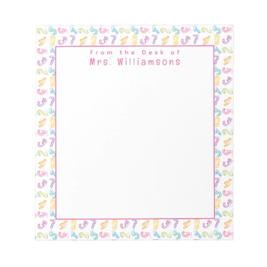 かわいい数字のパターン – デスクから先生 ノートパッド (正面)