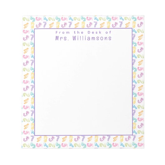 かわいい数字のパターン – デスクから先生 ノートパッド (正面)