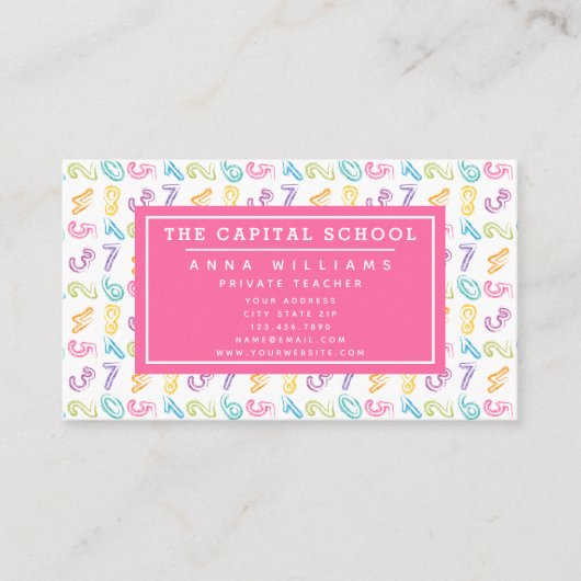 かわいい数字のパターン – 数学先生 |講師 名刺 (正面)