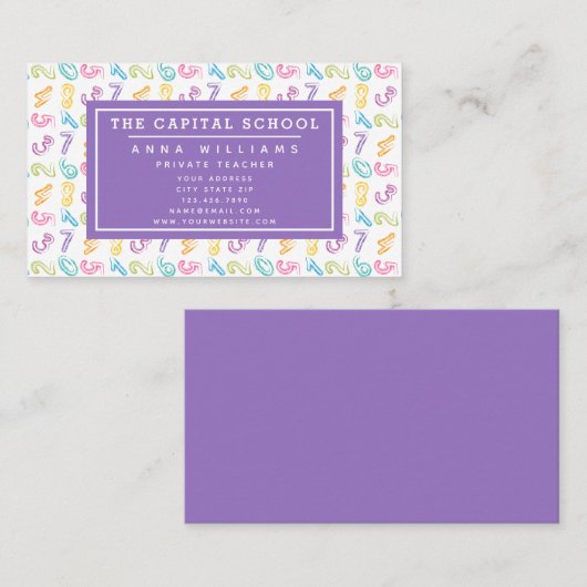 かわいい数字のパターン – 数学先生 |講師 名刺 (正面/裏面)