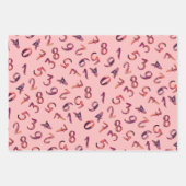 かわいい数字パターンピンクパープルホワイト数学 ラッピングペーパーシート (正面2)
