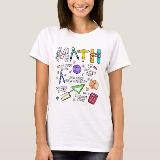 かわいい数学の先生 生徒 バックトゥスクール 数学は Tシャツ (正面)