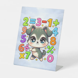 かわいい数学の子犬の数字のキッズ向けデスクアート 台座サイン