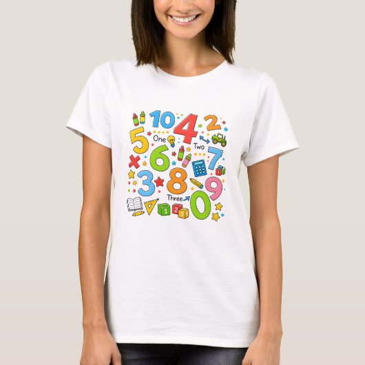 かわいい数学の数字のパターンの漫画Tシャツ子供用UK Tシャツ (正面)