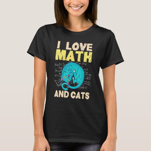 かわいい数学の猫のグラフィック、数学と猫が好き Tシャツ (正面)