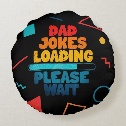 かわいい文字デザインパパジョーク読み込み待って ラウンドクッション (裏面)