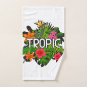 かわいい文字ハイビスカスグリーン、ピンクと白モダン色 バスタオルセット (ハンドタオル)