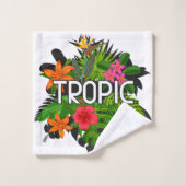 かわいい文字ハイビスカスグリーン、ピンクと白モダン色 バスタオルセット (ウォッシュタオル)