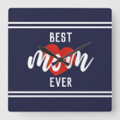 かわいい文字最高ののお母さんにハート スクエア壁時計 (正面)