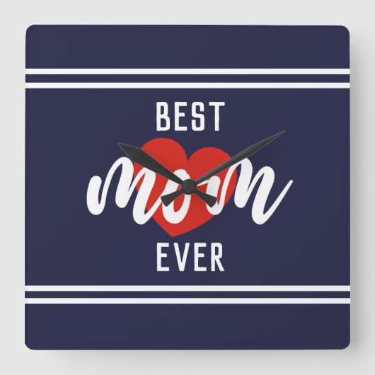 かわいい文字最高ののお母さんにハート スクエア壁時計 (正面)