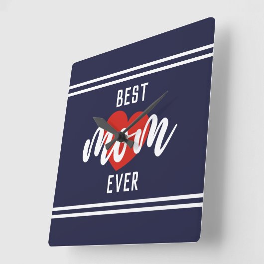 かわいい文字最高ののお母さんにハート スクエア壁時計 (傾斜)