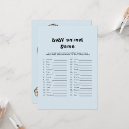 かわいい文字赤ちゃんシャワー赤ちゃん動物ゲームブルー 招待状