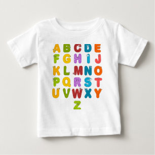 かわいい文字 おもしろいアルファベット学習 レインボーカラー ベビーTシャツ