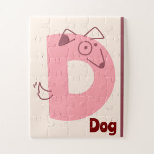かわいい文字"D"の犬のアルファベットアートプリント ジグソーパズル