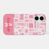 かわいい文房具 ピンク柄モノグラム iPhone 16ケース (裏面横)