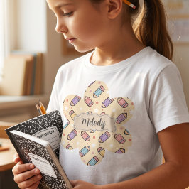 かわいい文房具 鉛筆 模様 新しい学期 Tシャツ