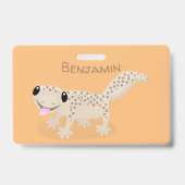 かわいい斑点のタン色のゲッコーのイラスト バッジ (裏面)