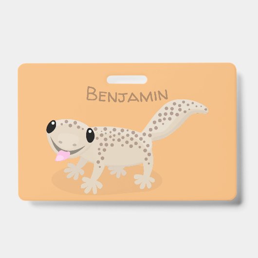 かわいい斑点のタン色のゲッコーのイラスト バッジ (正面)
