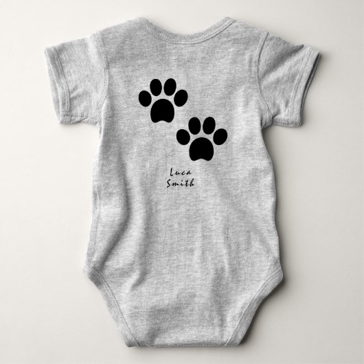 かわいい斑点の黒犬と白犬のスケッチの前版画 ベビーボディスーツ (裏面)