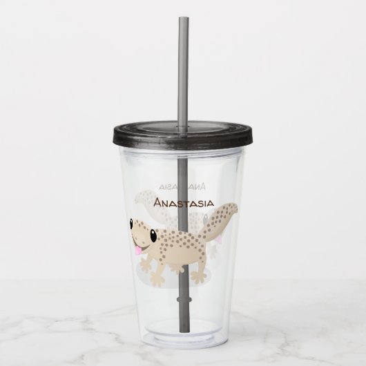 かわいい斑点タンgecko漫画イラストレーション アクリルタンブラー (正面)