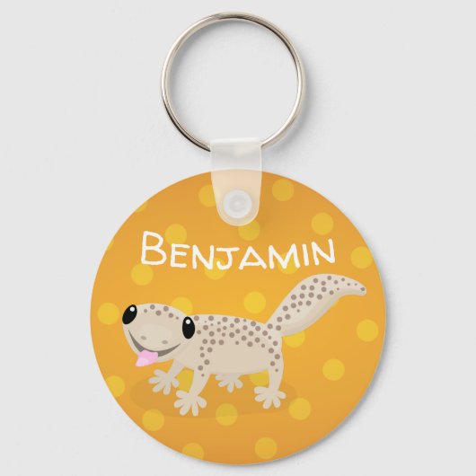 かわいい斑点タンgecko漫画イラストレーション キーホルダー (正面)