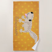 かわいい斑点タンgecko漫画イラストレーション ビーチタオル (正面)