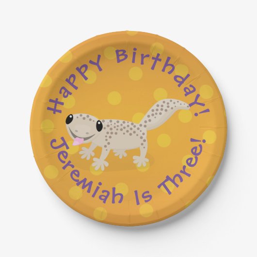 かわいい斑点タンgecko漫画イラストレーション ペーパープレート (正面)