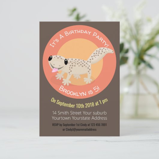 かわいい斑点tan gecko漫画のイラストレーションinvita 招待状 (スタンド正面)