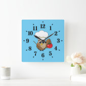 かわいい料理フクロウ漫画 スクエア壁時計 (ホーム)