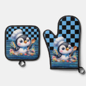 かわいい料理ペンギンのキッチン 鍋つかみ&鍋敷きセット (正面)