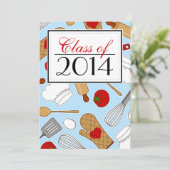 かわいい料理学校卒業招待青 招待状 (スタンド正面)