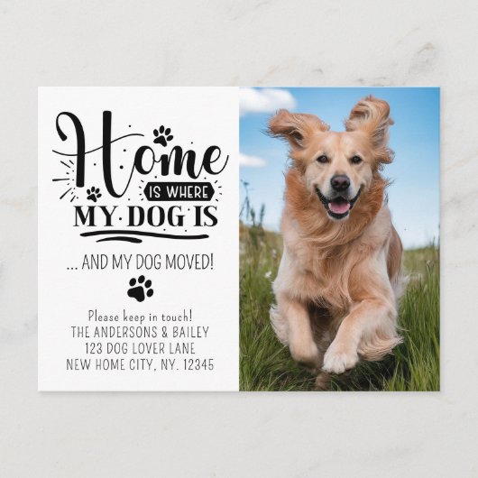 かわいい新しいアドレス引っ越しましたペットフォトドッグ移動 ポストカード (正面)