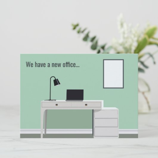 かわいい新しいオフィスのアドレス変更グリーンデスク移動 案内状 (スタンド正面)