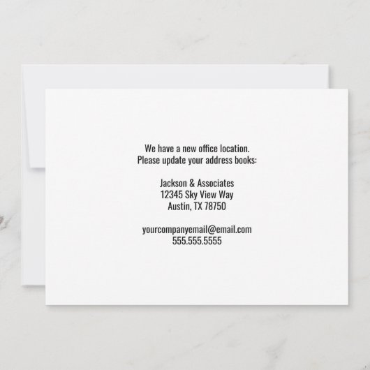 かわいい新しいオフィスのアドレス変更グリーンデスク移動 案内状 (裏面)