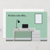 かわいい新しいオフィスのアドレス変更グリーンデスク移動 案内状 (正面/裏面)