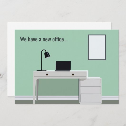 かわいい新しいオフィスのアドレス変更グリーンデスク移動 案内状 (正面/裏面)