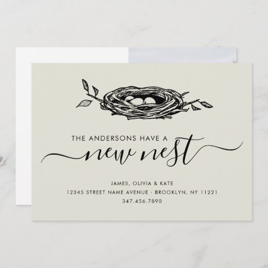 かわいい新しいネストホーム住所の変更の写真の移動 案内状 (正面/裏面)