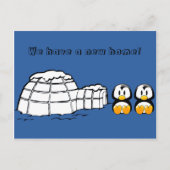 かわいい新しいホームおもしろいペンギンのアドレス変更の移動 案内ポストカード (正面)