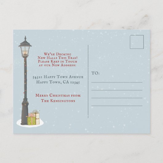 かわいい新しいホームアドレスホリデークリスマス 案内ポストカード (裏面)