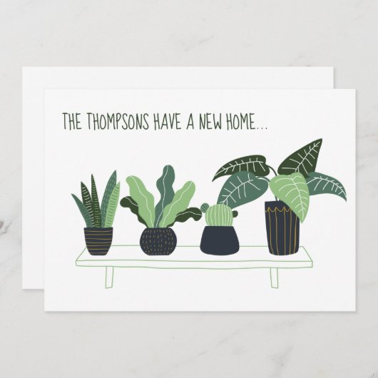 かわいい新しいホームアドレス変更ポッテッドプラント移動 案内状 (正面/裏面)