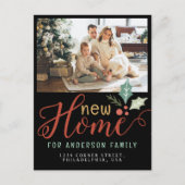 かわいい新しいホームクリスマスホリデームービングフォトブラック 案内ポストカード (正面)